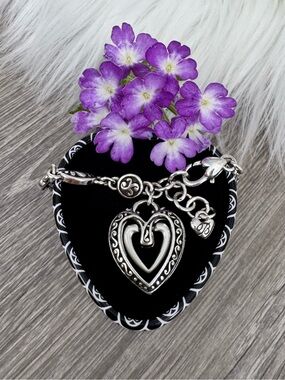 💞 BRIGHTON Silver Plated Double Heart Charm Bracelet Adjustable
